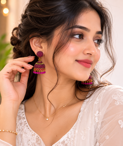 Meera Pink Jhumka Earrings | Traditional Indian Kundan Drop Earrings