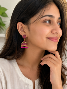 Meera Pink Jhumka Earrings | Traditional Indian Kundan Drop Earrings